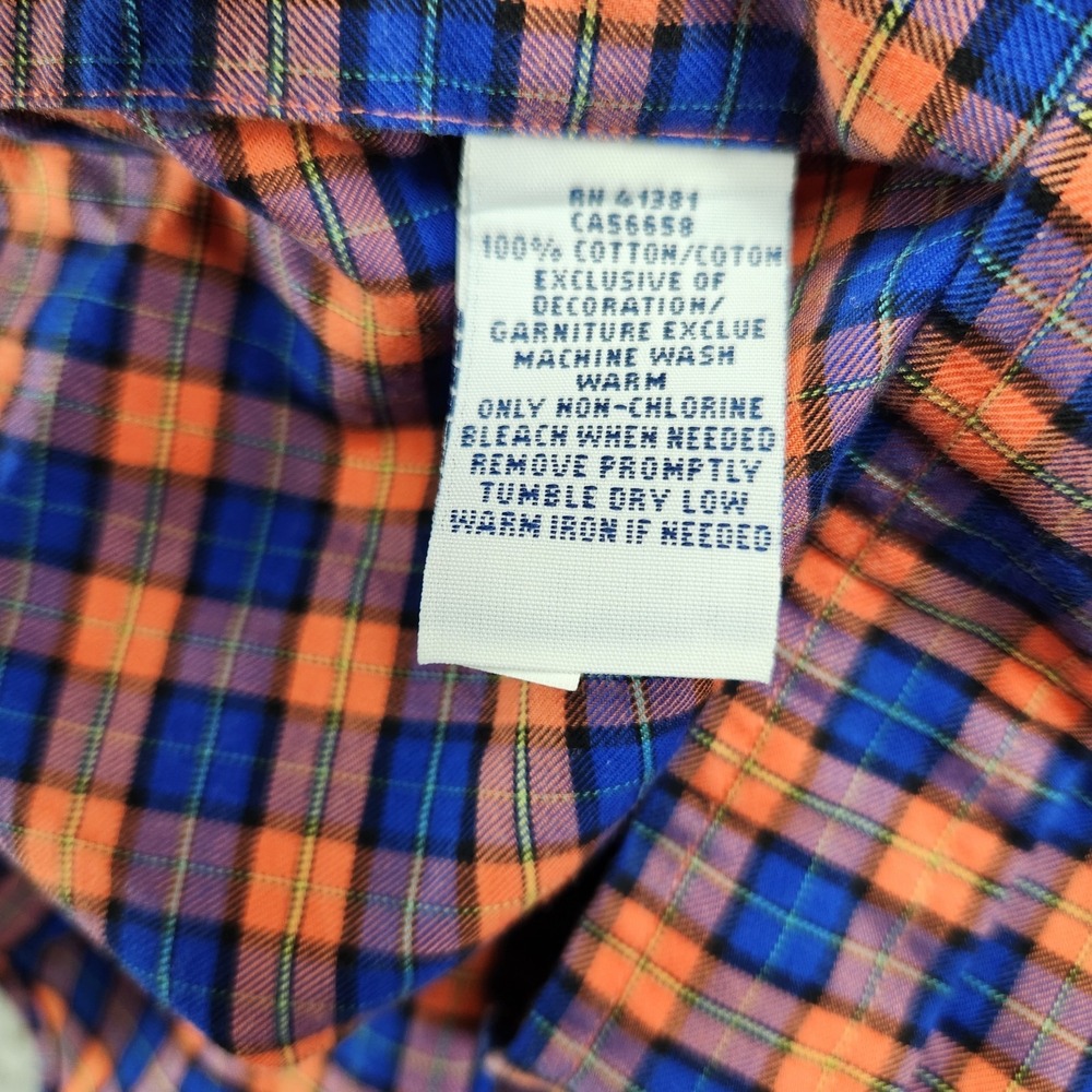 Ralph Lauren Long Sleev Button Down Shirt Mens Size XL Check Pattern Orange Blue - Picture 7 of 7